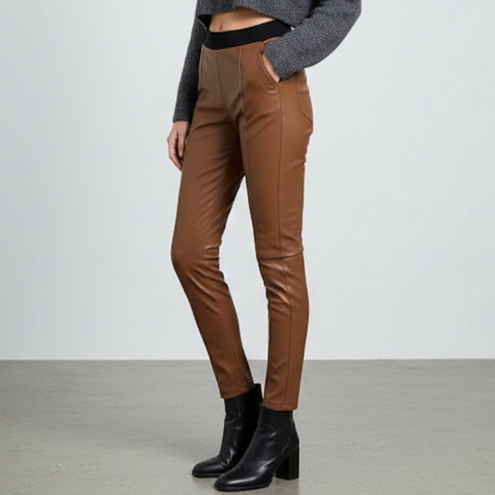 rag & bone Camel Faux Leather Pull-On Legging Pants - Size XS